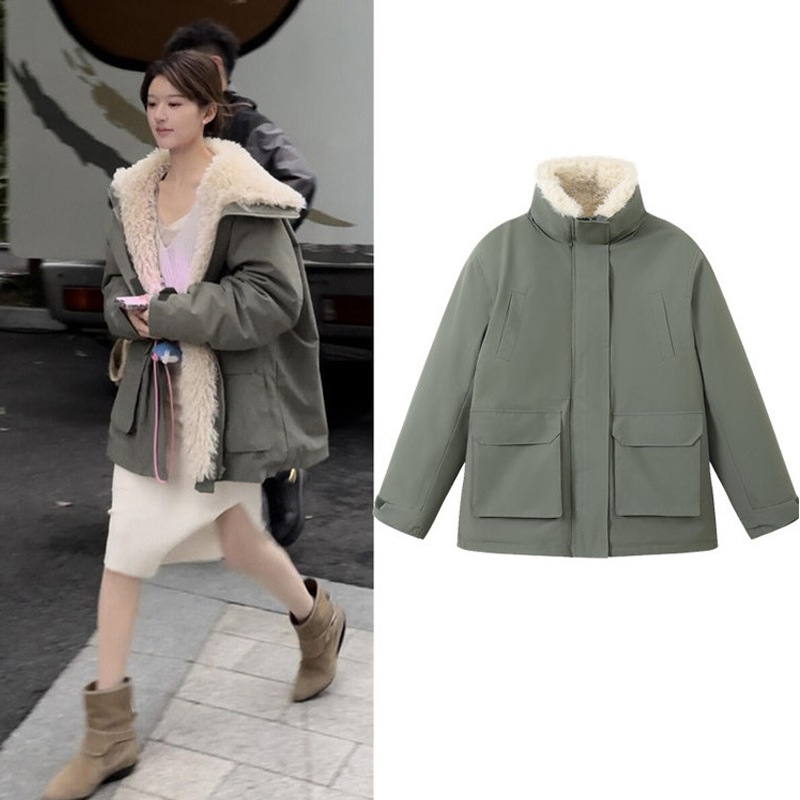 短款加厚冲锋衣外套女2025冬季宽松显瘦保暖派克服羊羔绒棉服女