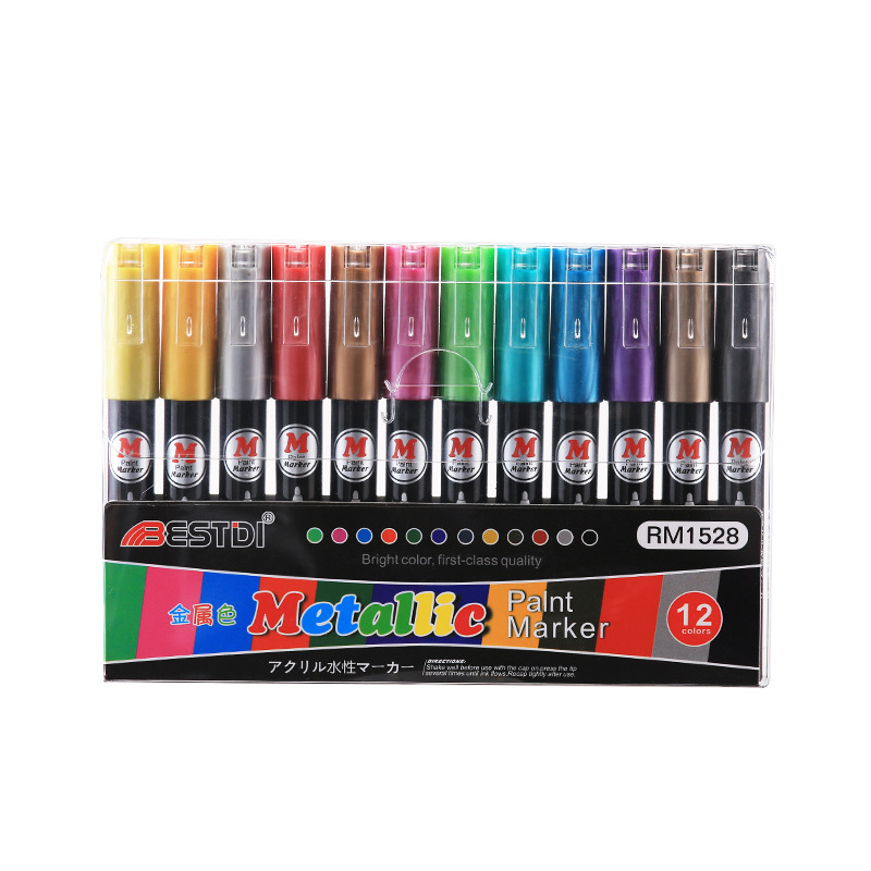 Puntuación marcador de acrílico de metal perlado 12 colores de cerámica pintada a mano graffiti pintura a base de agua pluma marcador de metal