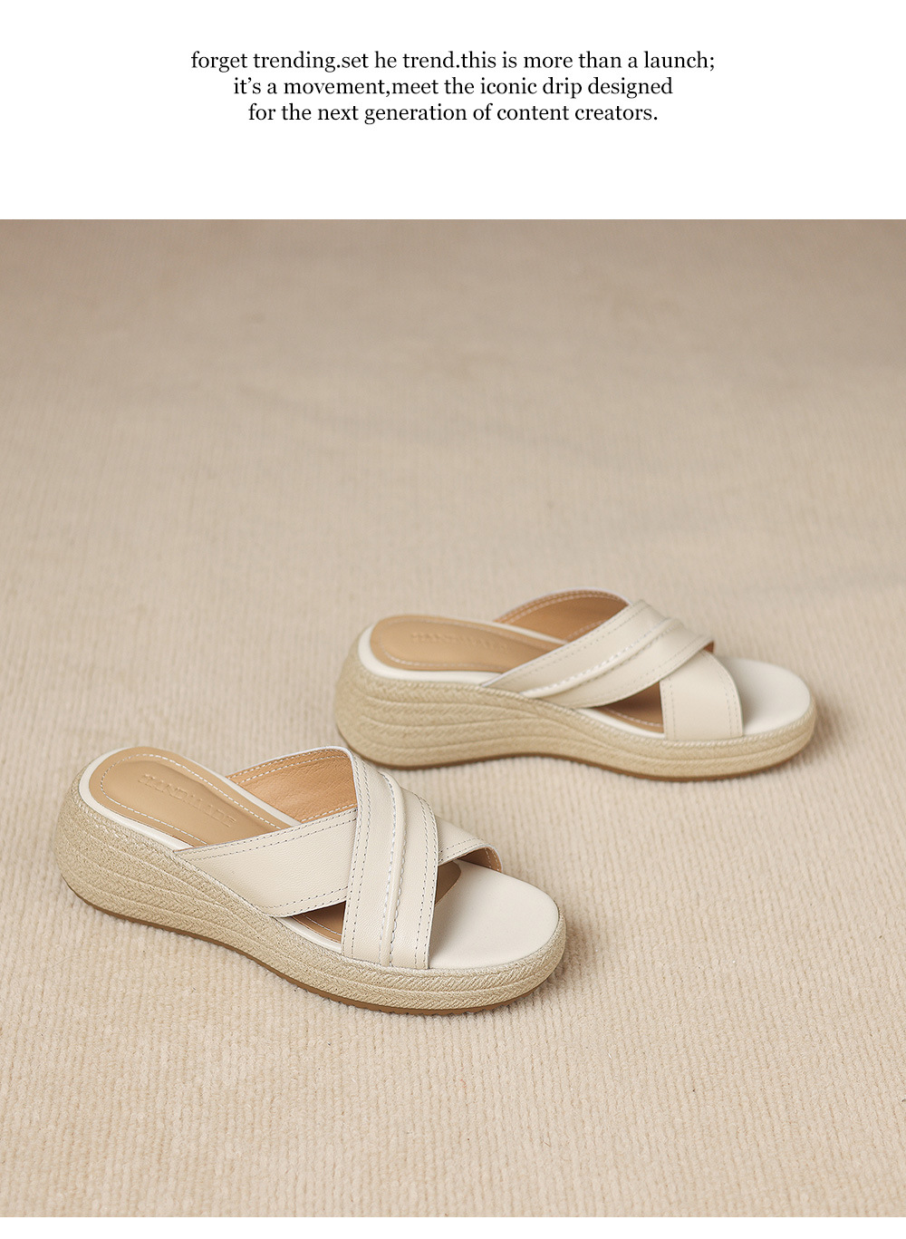 Dép sandal nữ quai chéo hở ngón đế dày da cừu — màu trắng ngà chi tiết 21