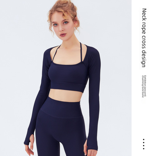 Spring New Long-Sleeve Yoga Suit with Bra Cup Quick-Dry Fitness Top for Indoor Hooded Yoga Top 6256