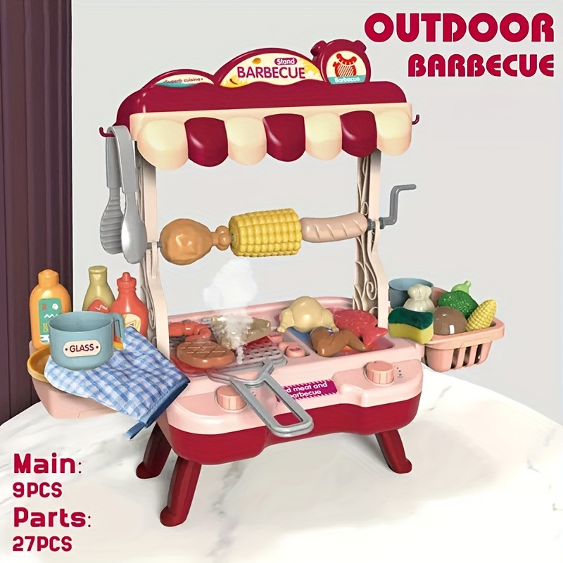 Mini cocina transfronteriza iluminación spray cocinar juguetes caseros sonidos y ópticos juguetes para niños parrilla de barbacoa