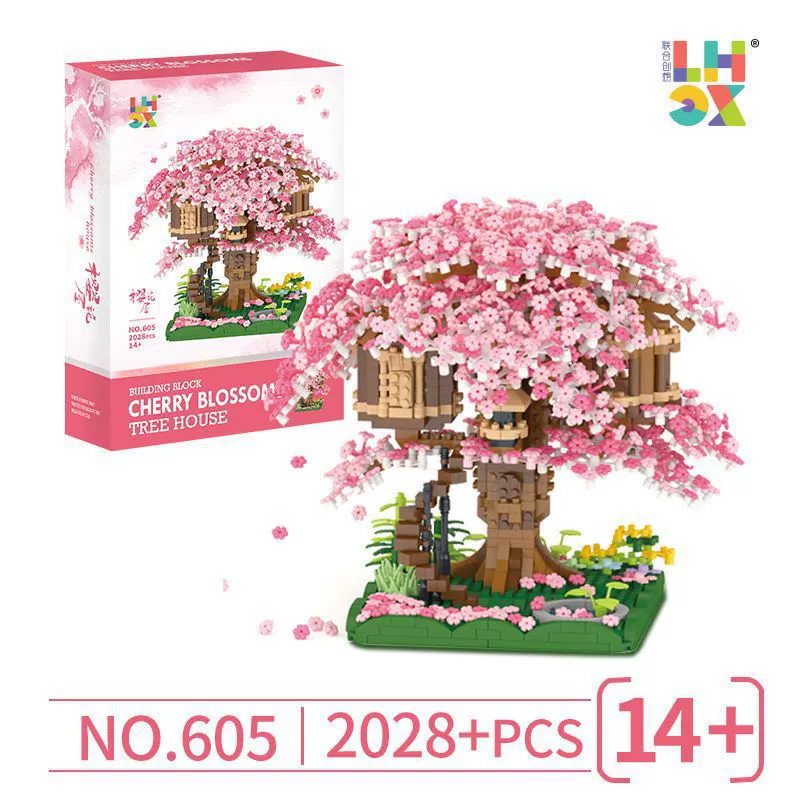 Constructor toy Cherry Tree, modular building kit with LED option, desk decorative model