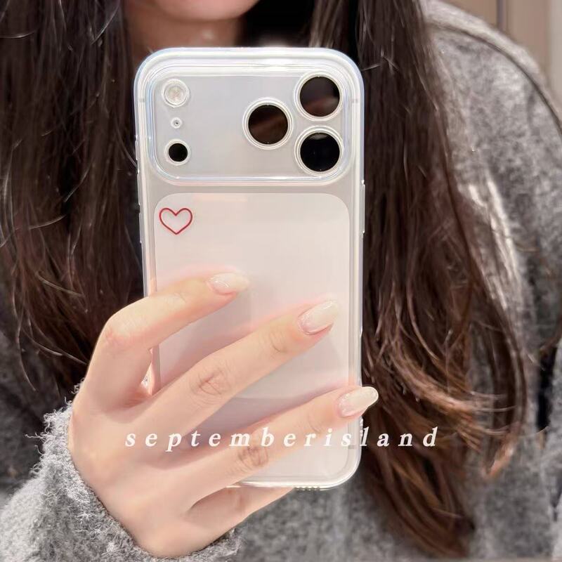 Simple Little Red Heart-Shaped Phone Case Suitable for Apple 17 Pro Max, Full Coverage for 12, Transparent for 15, Girly Style for 13/16, and 7