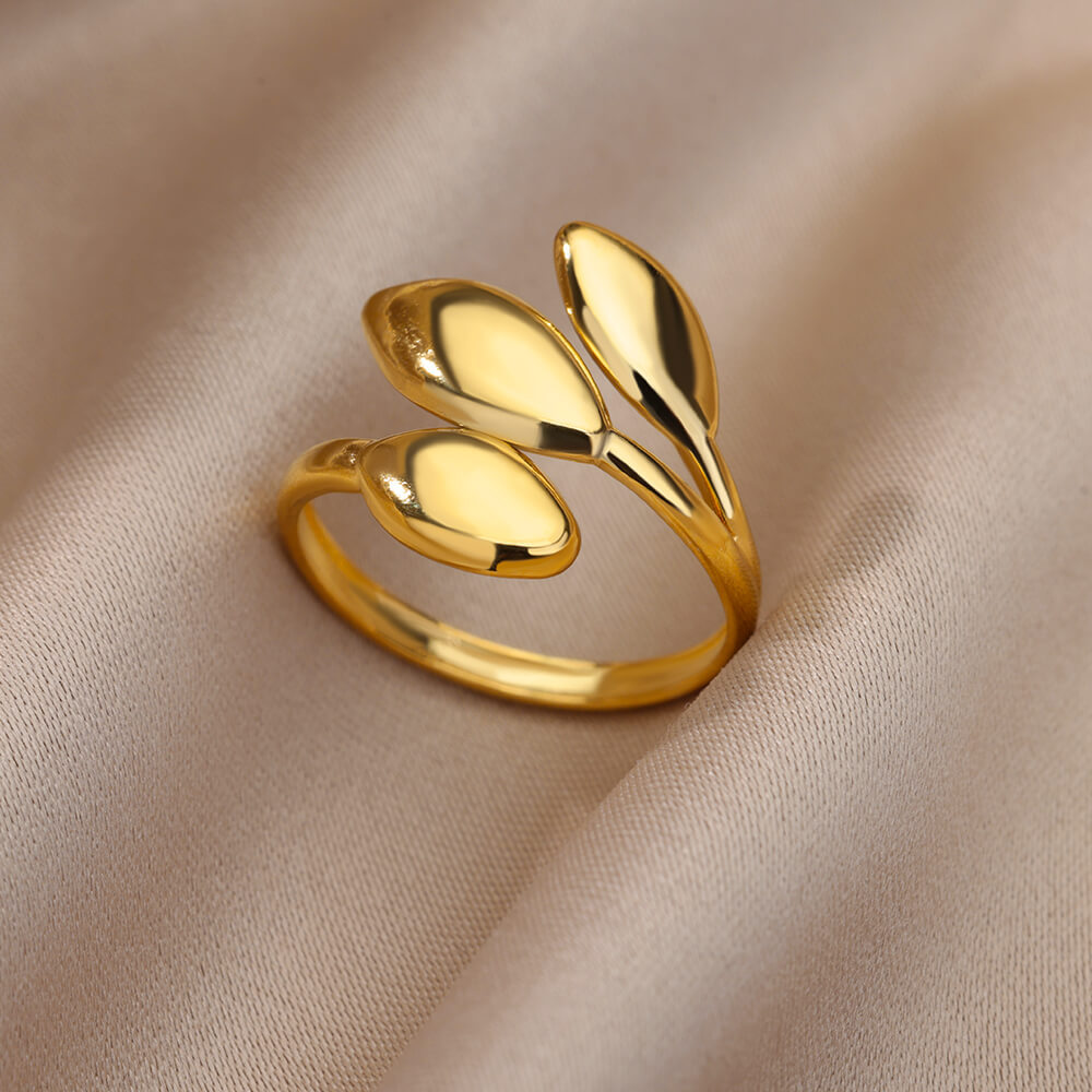 1 Piece Quantity Casual, Daily Occasion PVD Coated Real Gold Plated Leaf Stainless Steel Fashion Waterproof Non Tarnish Open Ring