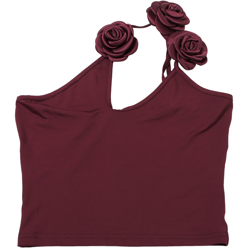 Summer Personalized Floral Decoration Solid Color Slim Fit Backless Shoulder Vest 14 Summer Personalized Floral Decoration Solid Color Slim Fit Backless Shoulder Vest