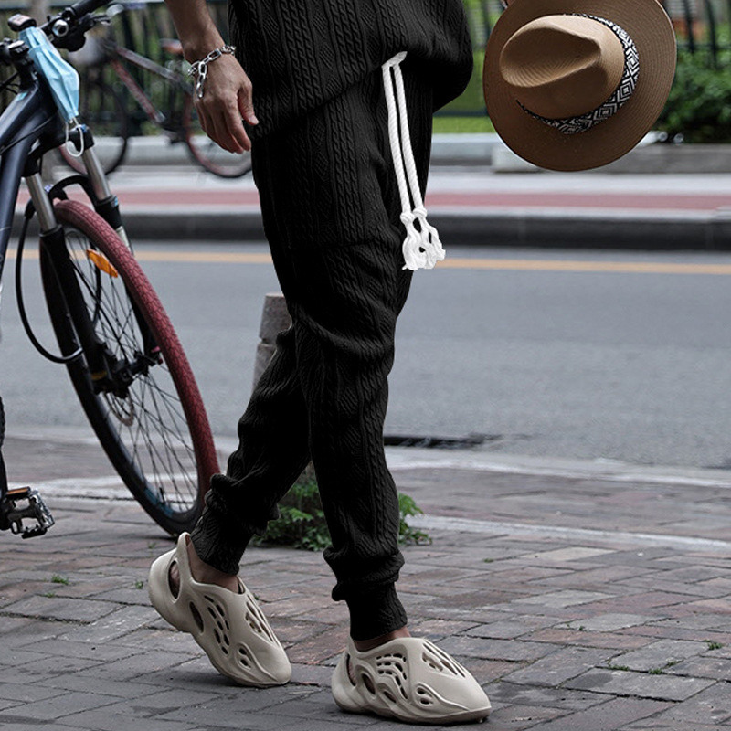 Men's Jacquard Jogger Pants, Casual Trousers With Drawstring_voghion.com