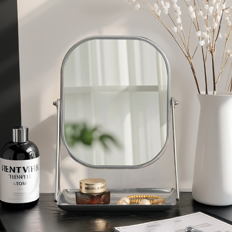 Espejo de maquillaje para el hogar de dormitorio al por mayor, espejo de maquillaje giratorio avanzado, espejo de almacenamiento de doble cara cuadrado