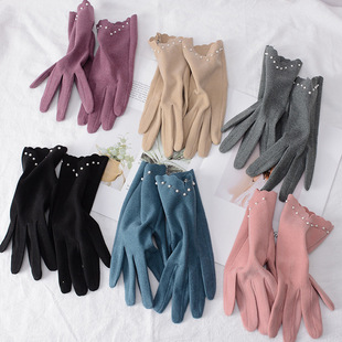 Gloves women's autumn and winter thin warm cold-proof touch screen Korean version of cute new German velvet riding driving factory wholesale