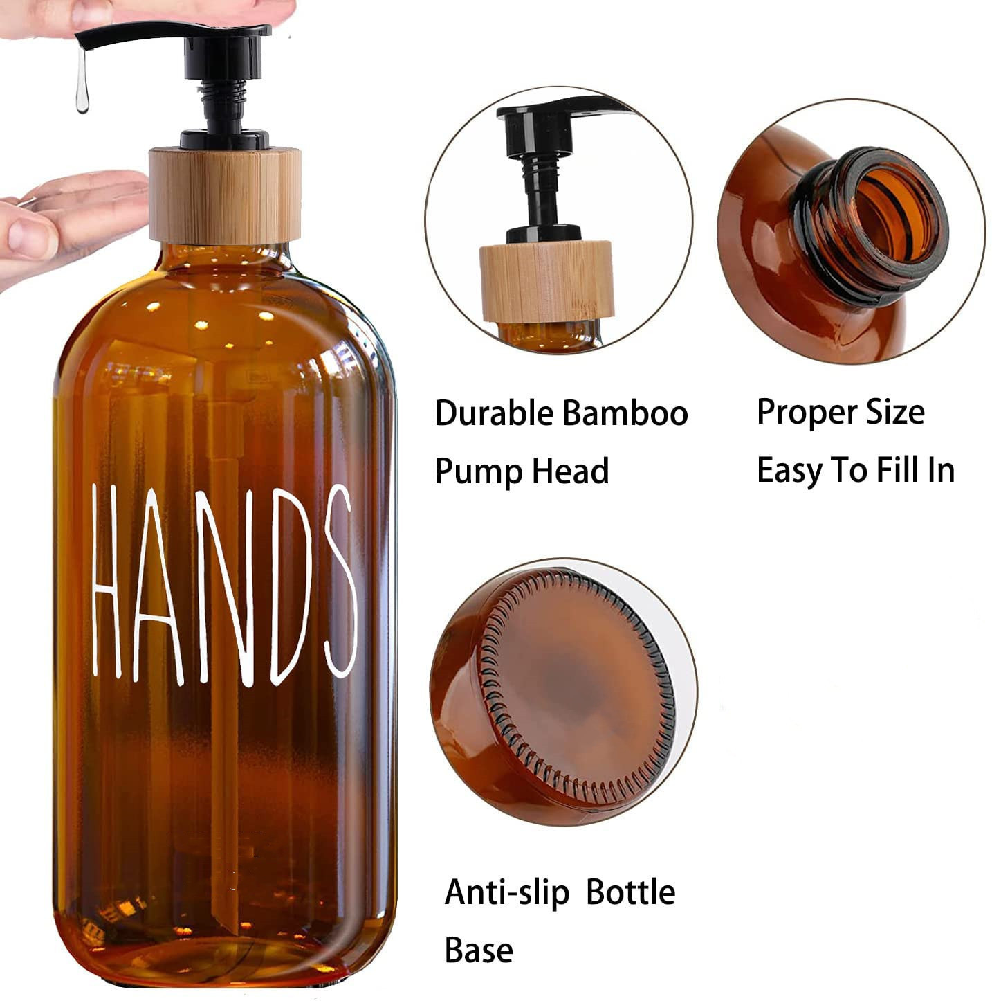 Dispensador de jabón de vidrio ámbar Boston 500 ml, botella con bomba a presión para baño y cocina, stock al por mayor