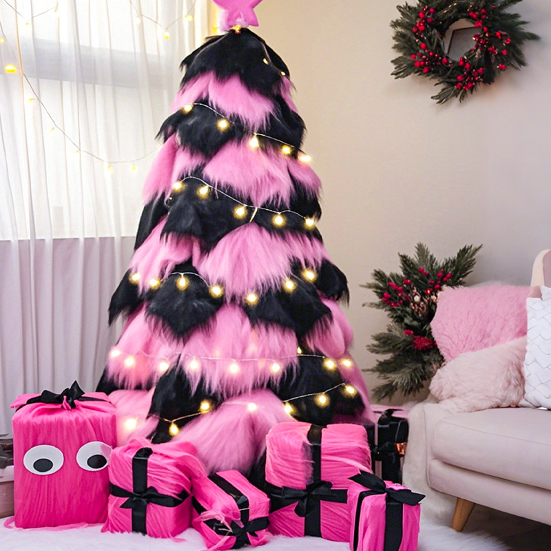 new pink plush christmas tree diy material bag christmas high sense decoration ornaments mall landscaping