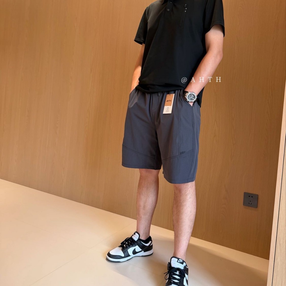 三色透气网孔男士短裤锦纶爸爸夏季休闲运动五分潮流外穿沙滩裤男