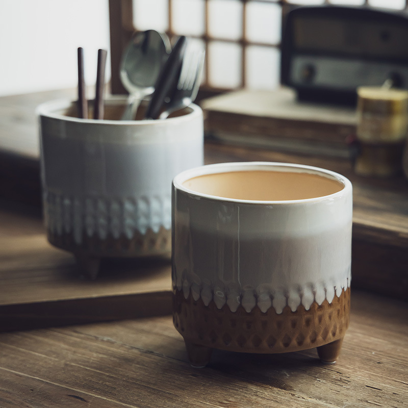 [Antiguidad clásica] vasijas de cerámica creativas decorativas de flores para el hogar, ornamentos de cocina, palillos, cuchillos, tenedores, cucharas, contenedores