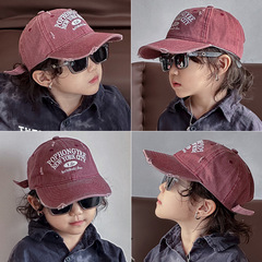 秋南 韓國兒童棒球帽ins新款做舊刺繡字母男孩寶寶帽子鴨舌帽批發
