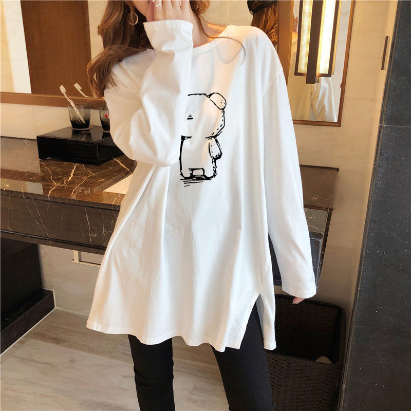 妊婦の秋服の上着の綿の中の長いタイプのゆったりしている減齢の長袖のtシャツのファッション的なタイプの底のシャツの秋冬の妊婦の上着|undefined