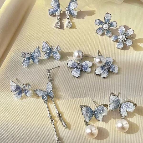 Blue glass summer fresh elegant fashionable cute earrings