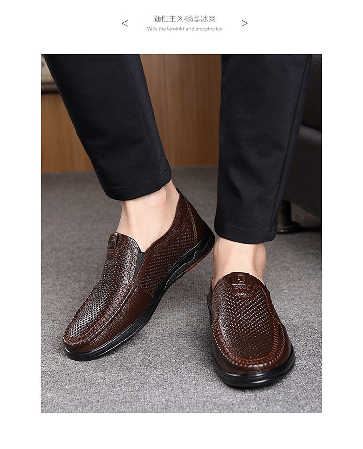 Giày lười nam da bò thoáng khí đục lỗ mũi nhọn đế mềm chống trượt gót 1–3 cm — Màu nâu, Màu đen chi tiết 19