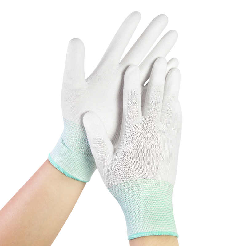 Guantes para la mano derecha, una sola PU resistente al desgaste, protección laboral, hombres y mujeres, trabajo, tamaño, inmersión, nailon delgado para la mano izquierda