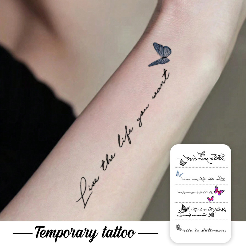 Gentle Style Letter Butterfly Tattoo Stickers, High-End Line Design, Waterproof and Wear-Resistant, Personalized Stickers