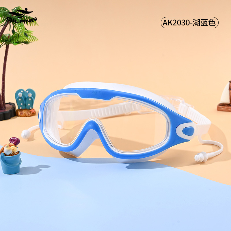 Gafas de Natación de Marco Grande para Adultos de PC Antivaho e Impermeable con Tapones de Oídos para Natación y Buceo
