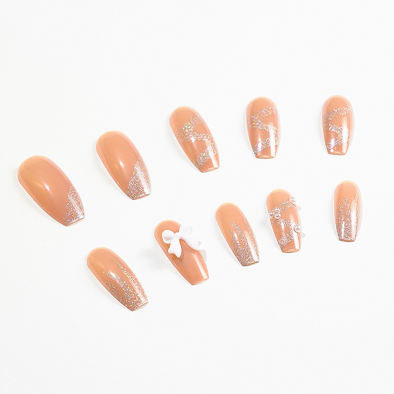 Procesamiento personalizado de uñas de uñas adultas parches de uñas falsas se pueden personalizar patrón escalera corta uñas redondas