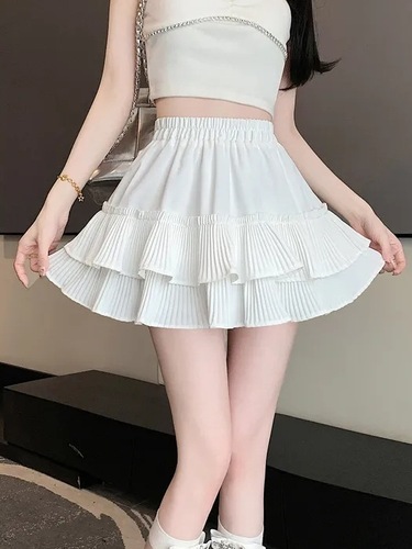 Layered cake pleated half-length skirt for women, summer high-waisted, slimming, prevents exposure, lettered lotus leaf edge, fluffy umbrella skirt