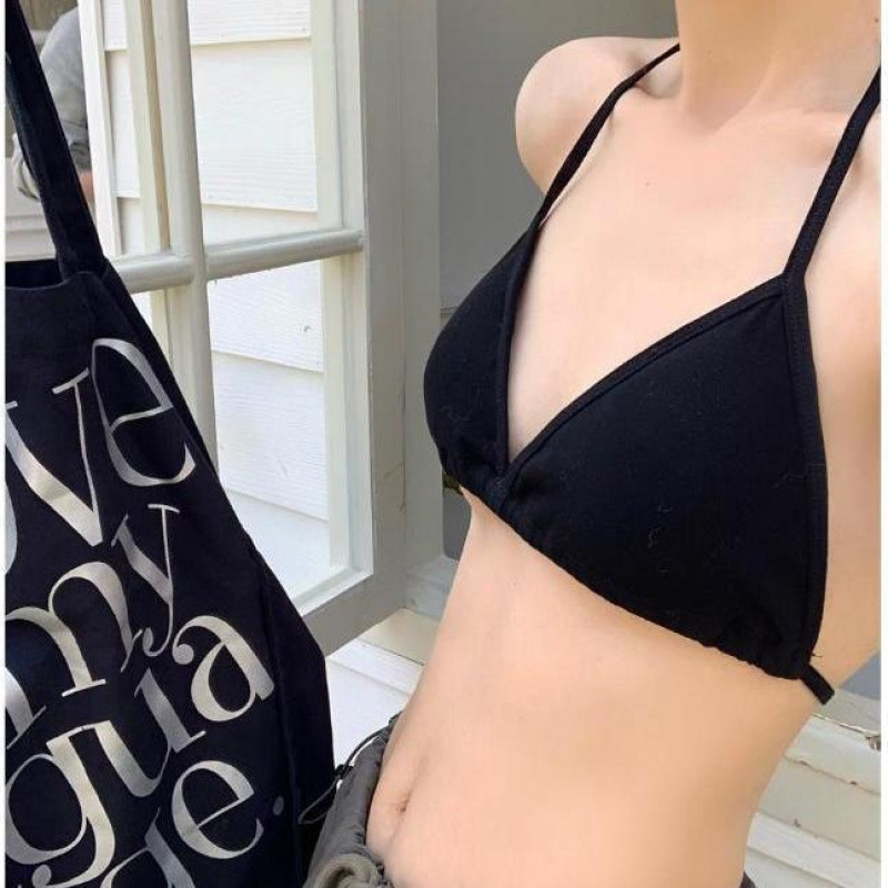Summer Bikini Pure Cotton Strappy Beautiful Back Underwear Comfortable Halter Bra Girl Suit Breathable Briefs Swimsuit