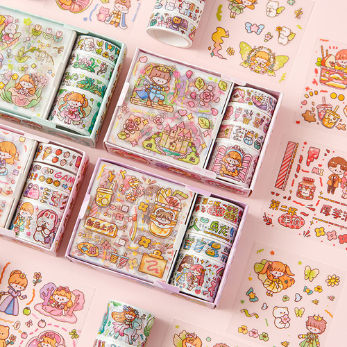 Cartoon tape sticker gift box set cute handbook material decoration diy cartoon sketch sticker film set