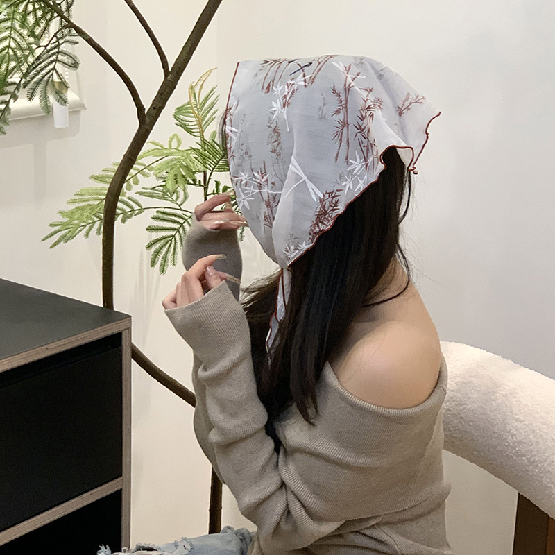 Turbante de verano de mujeres pastorales nuevos pinturas de tinta de flores mariposas antiguas cinturón de cabello de alta calidad toallas triangulares toallas para el cabello