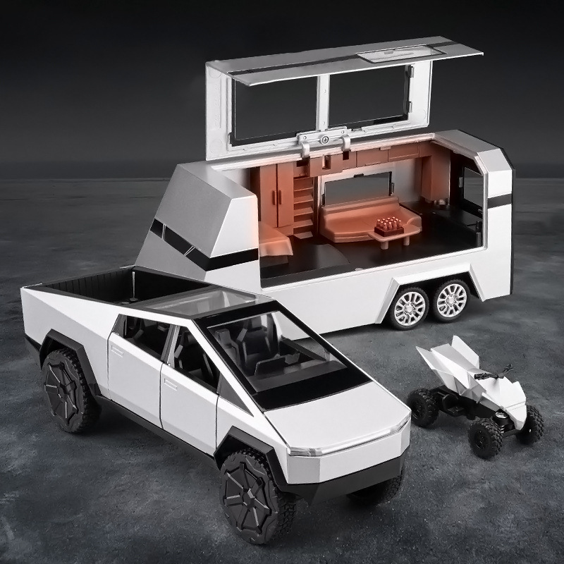 1/24 Scale Realistic Large Pickup Truck with Camper Trailer Alloy Model Boys' Off-Road Car Toy Cross-Border Hot Sale