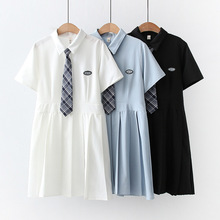 L3990夏季新款学院风短袖连衣裙格子领带减龄学生中长款裙子甜美