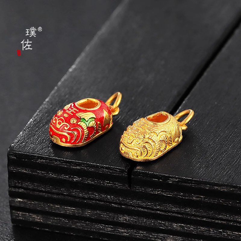 璞佐金店同款沙金diy配件虎頭鞋吊墜手鍊項鍊女款個性繡花鞋掛墜