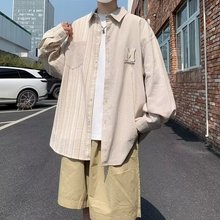 日系复古条纹衬衫男春季美式潮牌cityboy学院风长袖衬衣外套潮