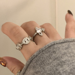 高級感輕奢土星豬鼻子滿鑽鋯石開口戒指女時尚精緻個性百搭指環潮