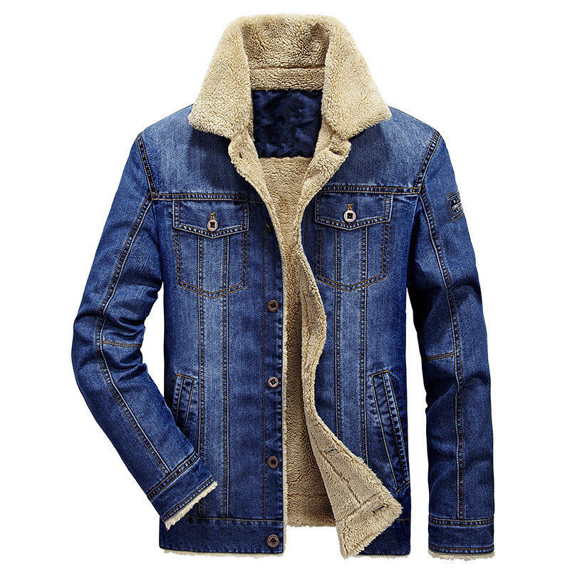 New autumn and winter products for men: velvet thickened plus size youth cotton denim jacket, men's jacket_voghion.com