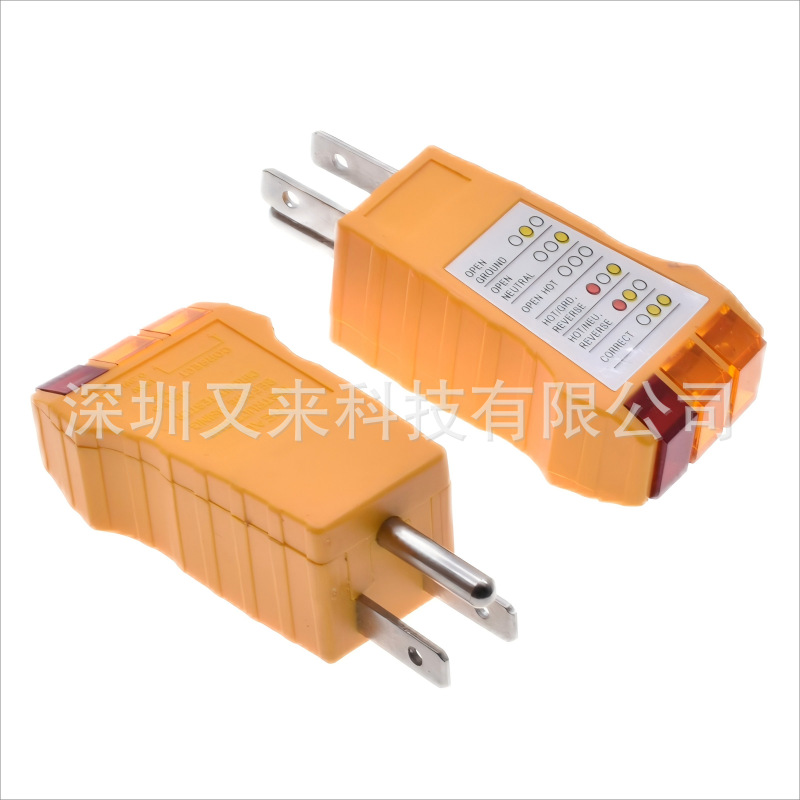 美标插座测试仪电源极性检测漏电开关安全火零地线验电器带开关