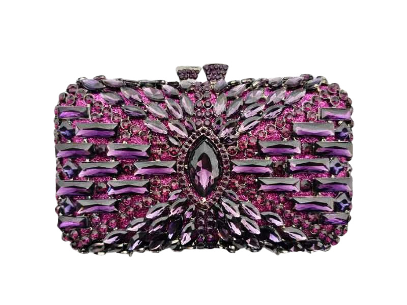 Túi clutch nữ đính đá rhinestone hộp cứng kim loại cầm tay dạ hội — Màu hồng, Hoa violet, Đế vàng kim cương, Màu sâm panh chi tiết 13