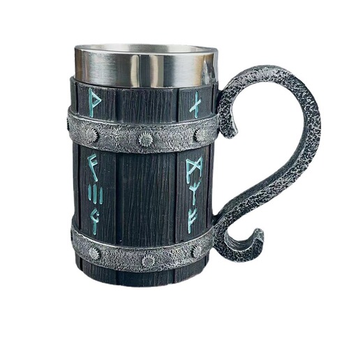 New 304 resin stainless steel barrel beer mug personalized bamboo barrel mug large capacity bar mug