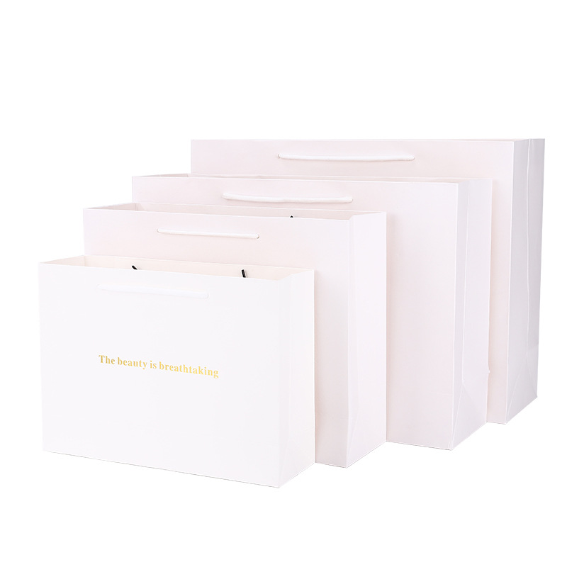 Empresa portátil Blanco Bolsa de cartón Impresión logotipo ropa compras embalaje publicidad regalo bolsa de papel Kraft urgente