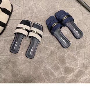 Sandals for Women 2025 Summer New Style One-Line Slippers for Women to Wear Denim Women's Slippers