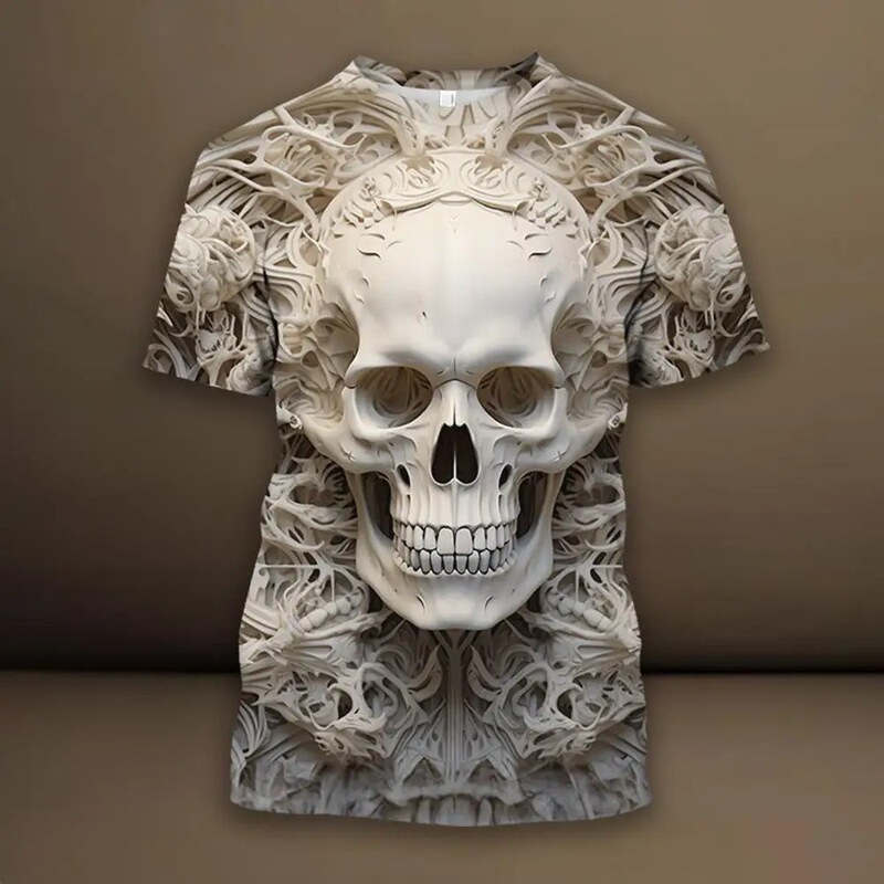 Cross-border best-selling skull armor men's T-shirt with 3D printed novelty image, fashionable and trendy print, round neck, short sleeves Cross-border best-selling skull armor men's T-shirt with 3D printed novelty image, fashionable and trendy print, round neck, short sleeves