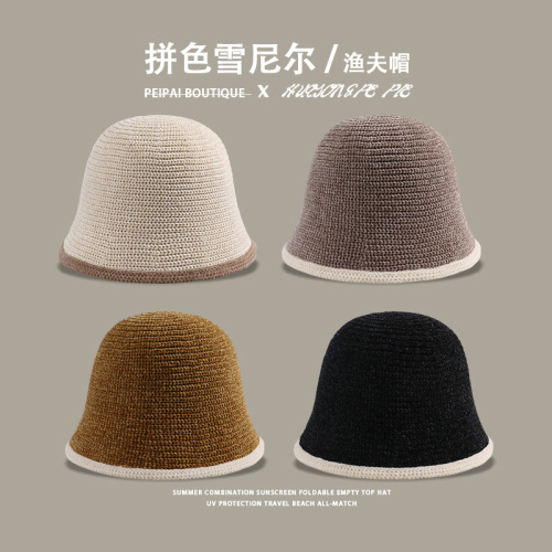 Autumn and winter chenille fisherman hat women's warm and face-blocking new style versatile knitted basin hat cold-proof bucket hat