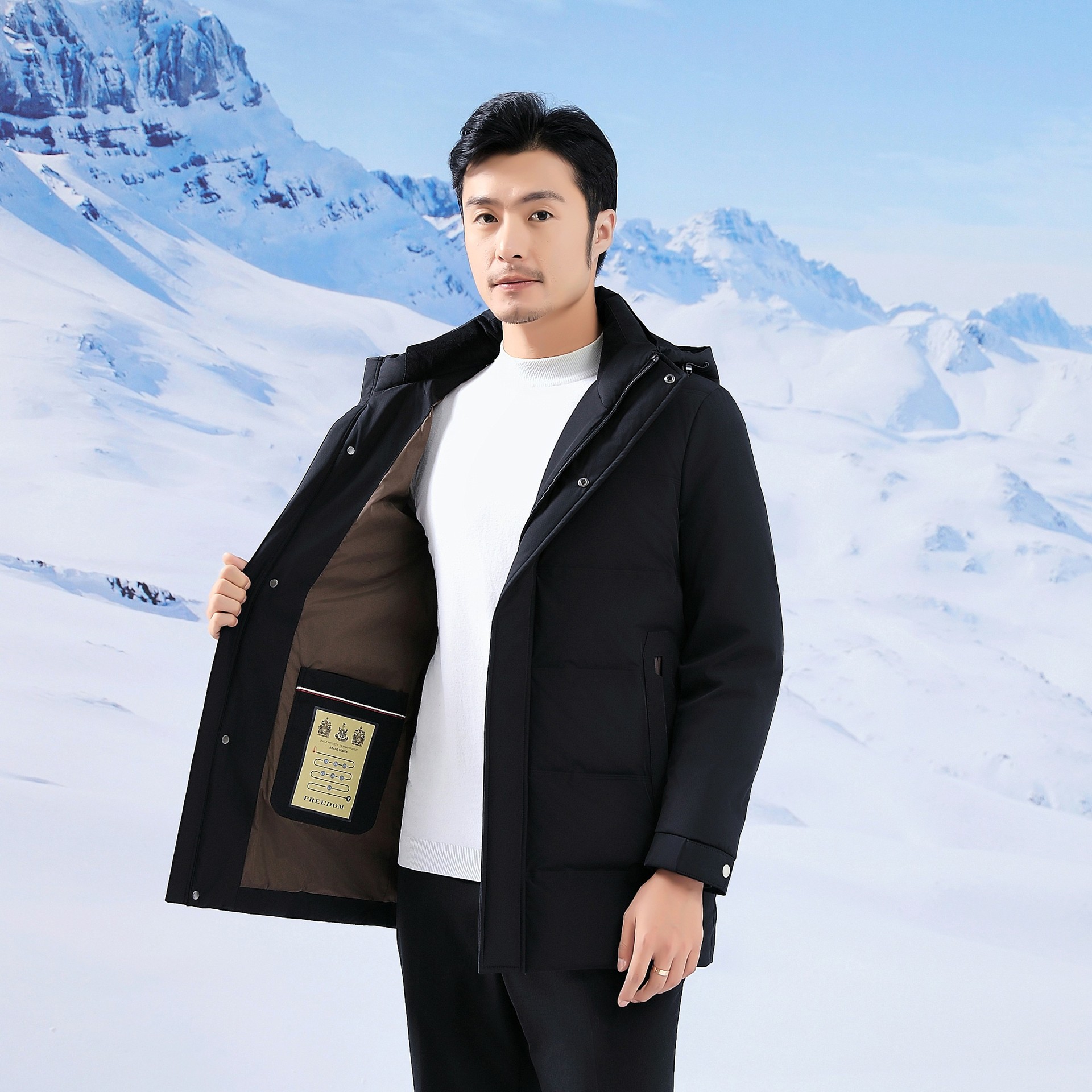 Winter solid short windproof down jacket with hood