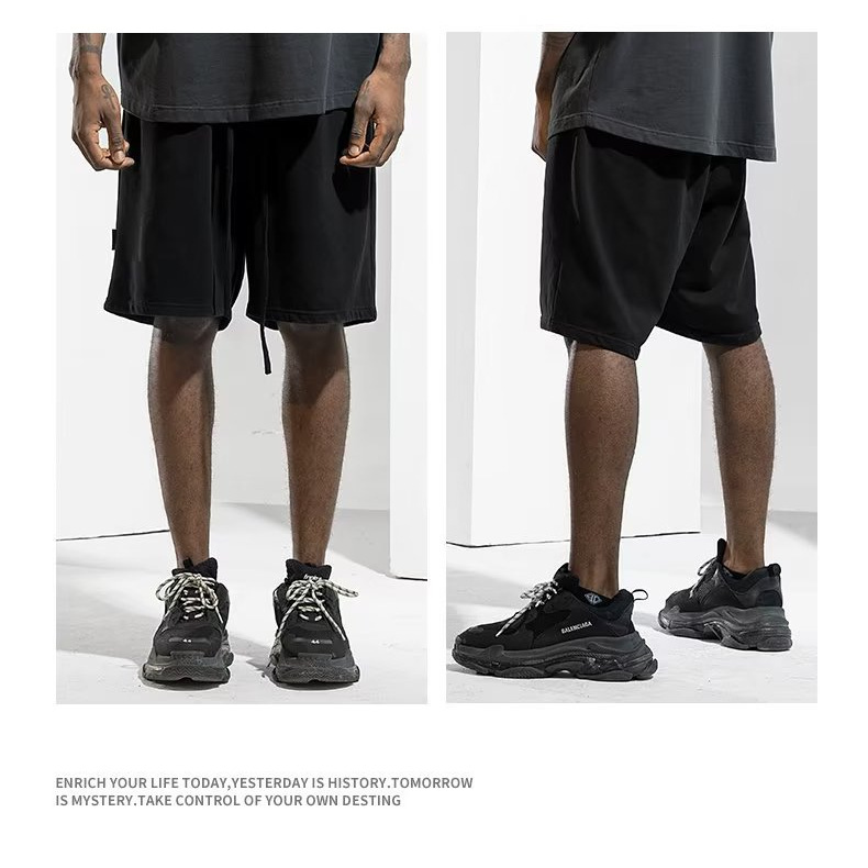 Pantalones cortos casuales de verano para hombres, marca de moda ins, color sólido, color de contraste simple, pantalones deportivos de cinco puntos colgantes rectos sueltos casuales