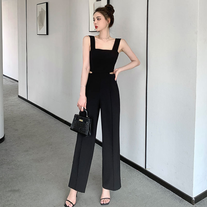 Hollow-out cintura Honda de una pieza de las mujeres 2023 Nuevo diseño de cintura alta suelta sentido suspender pantalones de pierna ancha mono