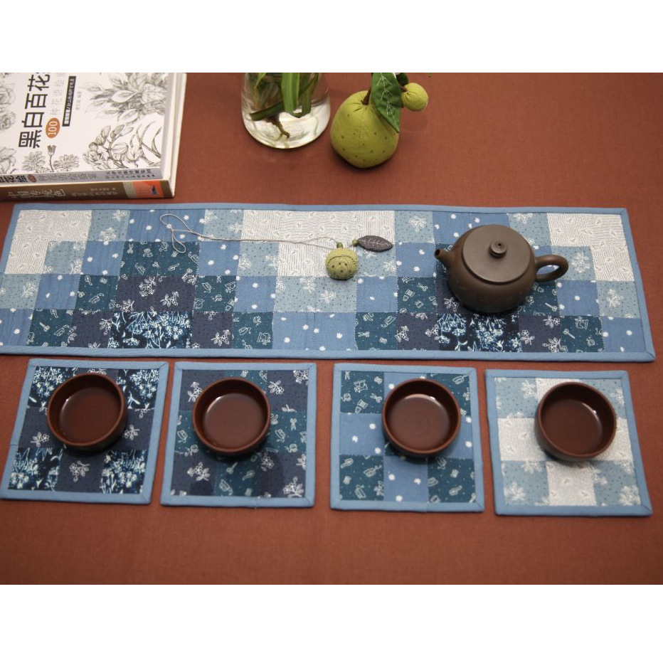 Primer paño teñido estera de té hecho a mano DIY patchwork corredor de mesa bordado Lu bordado estera de la placa de té Zen camino de mesa té arte de la vendimia toalla de té