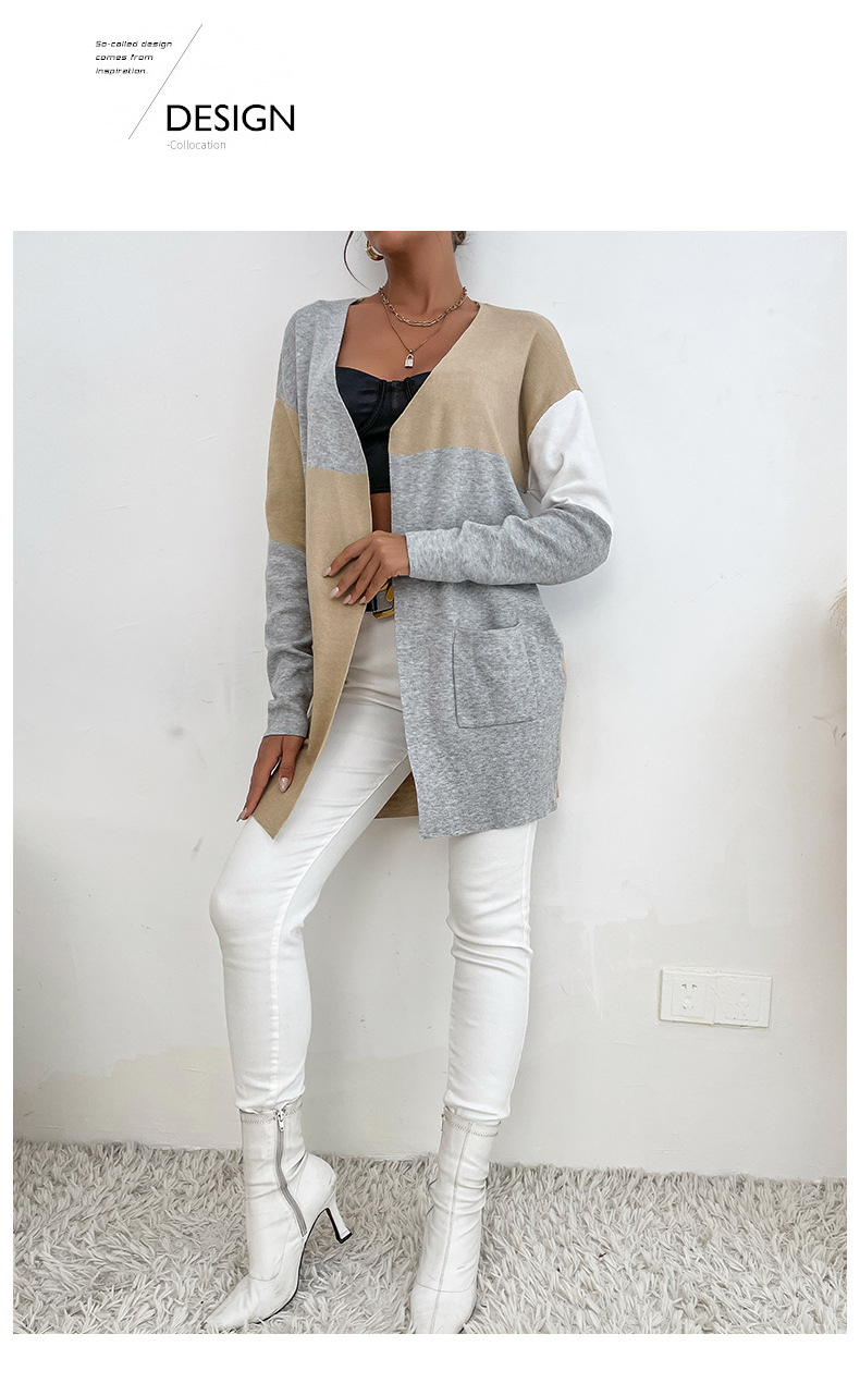 Long Color Block Knit Cardigan nihaostyles wholesale clothing NSYYF86615