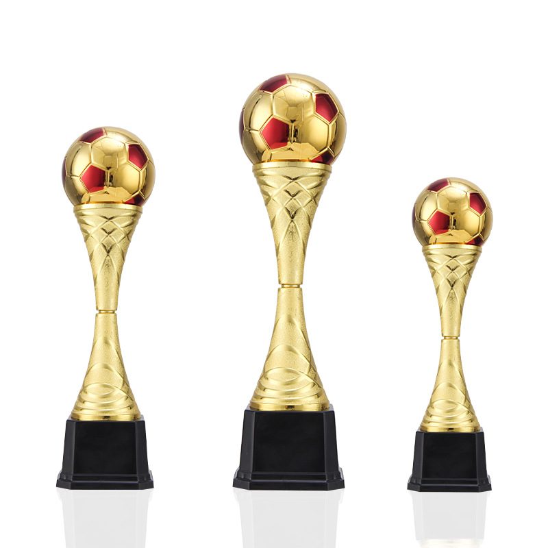 Ventas calientes de trofeos de plástico de Copa del Mundo logotipo grabado regalos de premios de fútbol