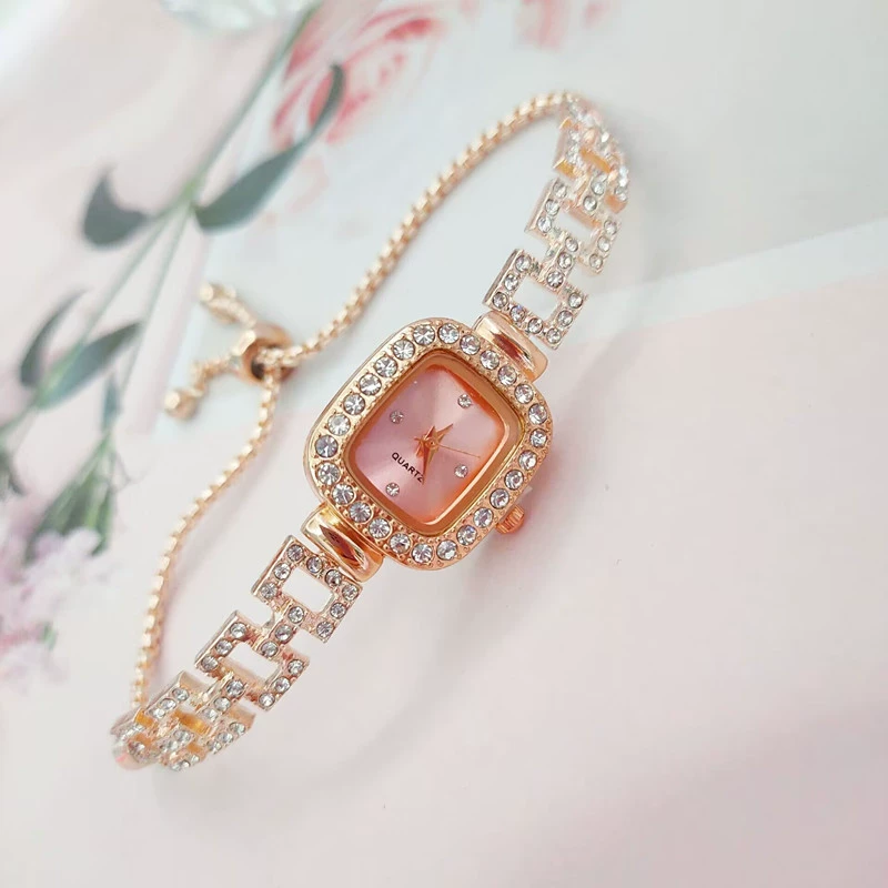 Square Swiss-Style Bracelet Watch, Crystal Accent, Adjustable Chain, Gold & Silver Options