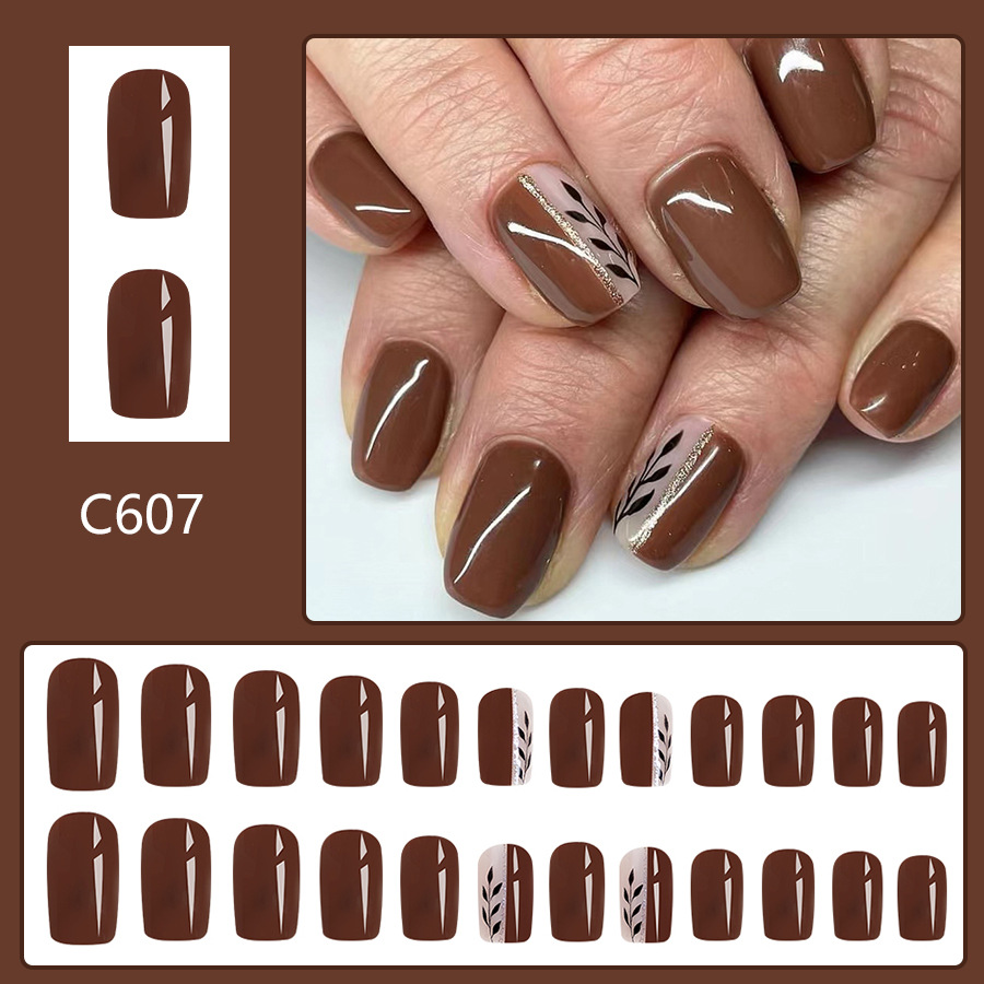 Short bright face Europe and the United States cross-border foreign trade autumn and winter deciduous glitter warm brown wearing nail false nails remo_voghion.com