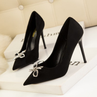 121-20 han edition fashion high heels for women's shoes high heel with shallow mouth tip diamond bow suede shoes